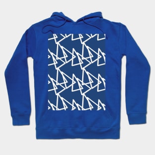 White triangles, geometry on a blue background, abstraction. Hoodie